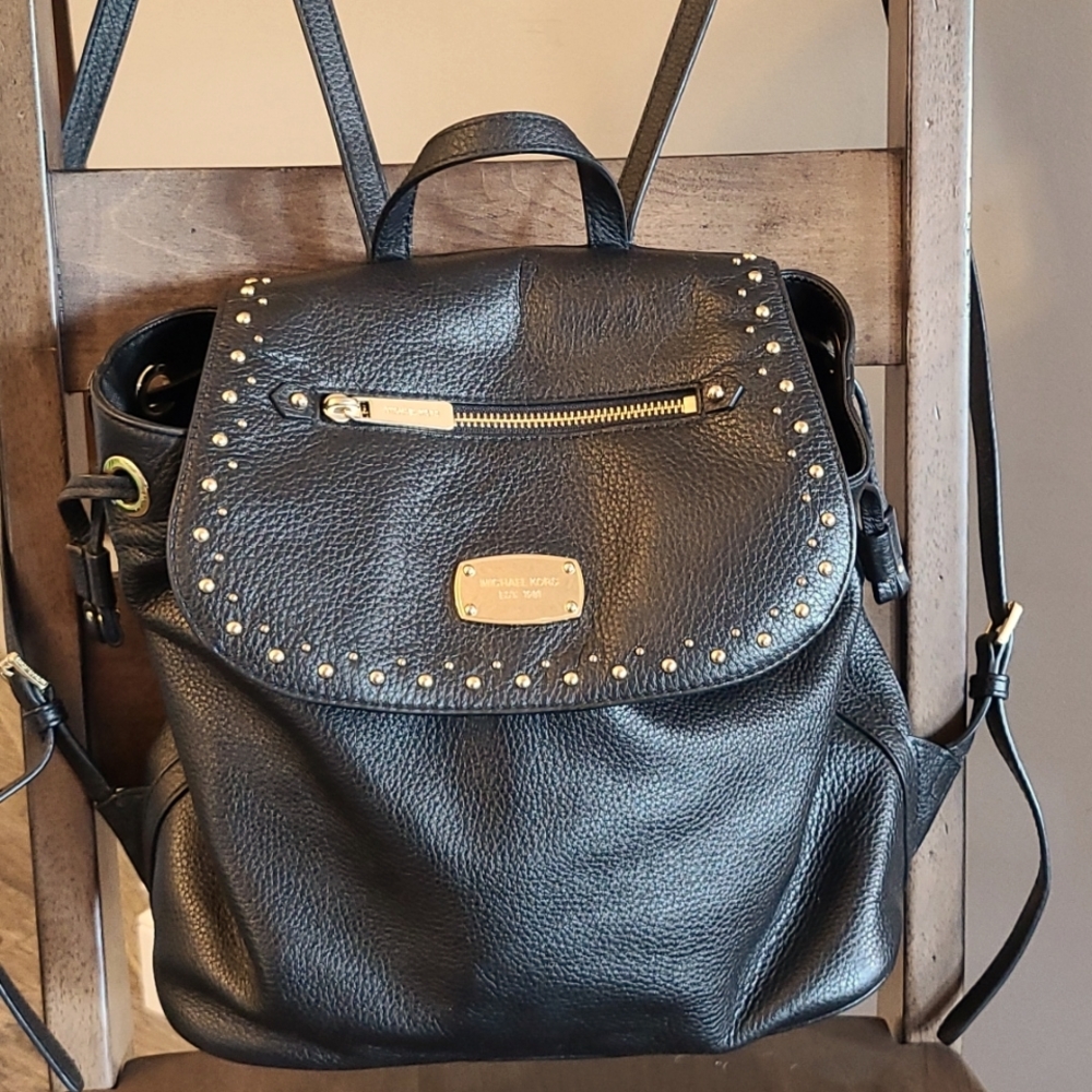 Michael Kors Black Leather Backpack/Purse - Picture 1 of 16